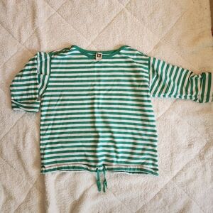 Womens 1X Anne Klein Boxy Boatneck Top in a green & white striped Nautical Shirt